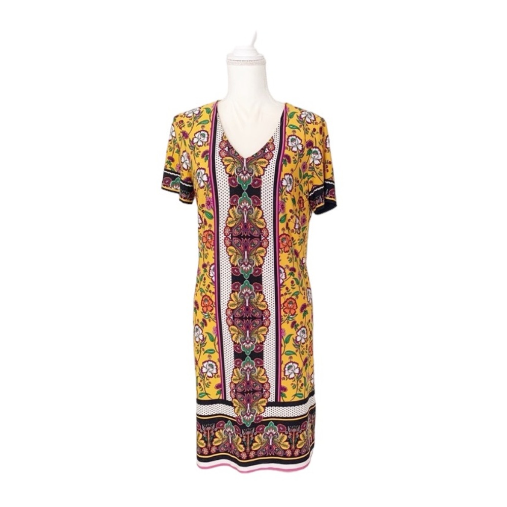 London Times Yellow Floral Print Dress Size 10